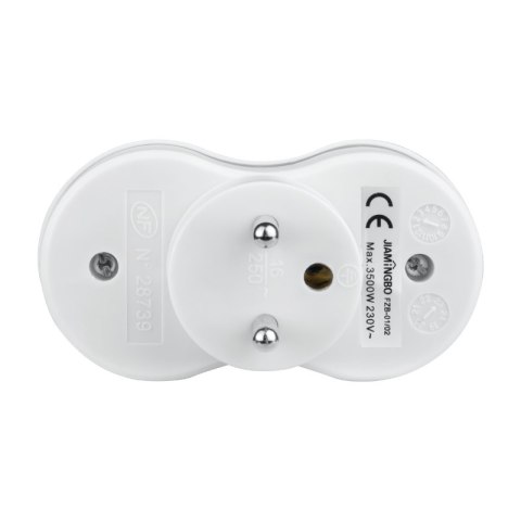 Rozgałęźnik elektryczny, 2 gniazda z uziemieniem, biały DPM