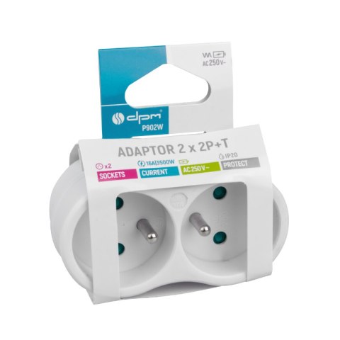 Rozgałęźnik elektryczny, 2 gniazda z uziemieniem, biały DPM