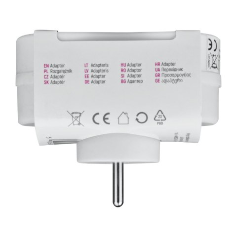 Rozgałęźnik elektryczny, 2 gniazda z uziemieniem, biały DPM