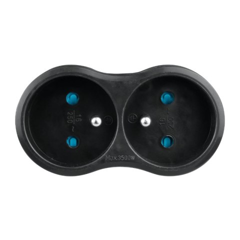 Rozgałęźnik elektryczny, 2 gniazda z uziemieniem, czarny DPM