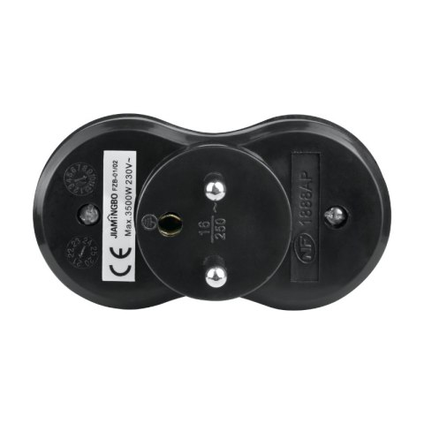 Rozgałęźnik elektryczny, 2 gniazda z uziemieniem, czarny DPM