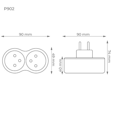 Rozgałęźnik elektryczny, 2 gniazda z uziemieniem, czarny DPM