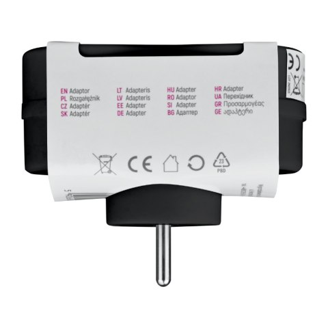 Rozgałęźnik elektryczny, 2 gniazda z uziemieniem, czarny DPM