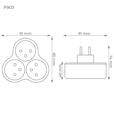 Rozgałęźnik elektryczny, 3 gniazda z uziemieniem, biały DPM