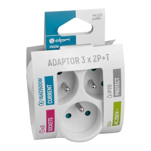Rozgałęźnik elektryczny, 3 gniazda z uziemieniem, biały DPM