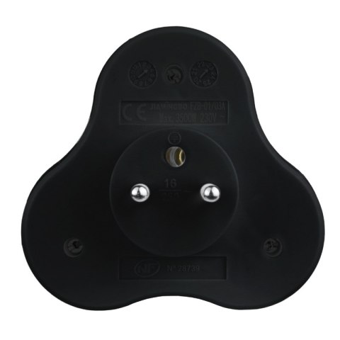 Rozgałęźnik elektryczny, 3 gniazda z uziemieniem, czarny DPM