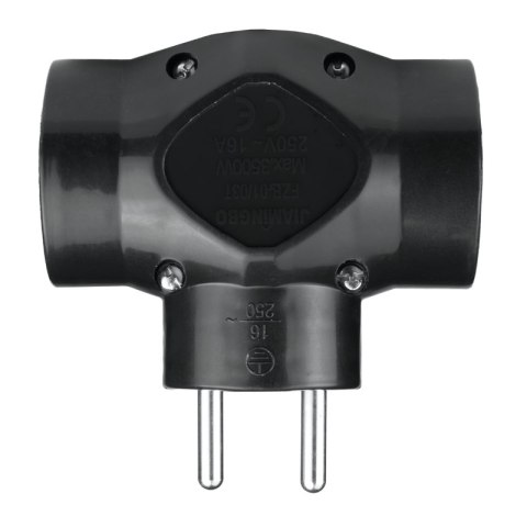 Rozgałęźnik elektryczny, 3 gniazda z uziemieniem, czarny DPM