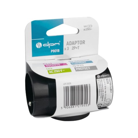 Rozgałęźnik elektryczny, 3 gniazda z uziemieniem, czarny DPM