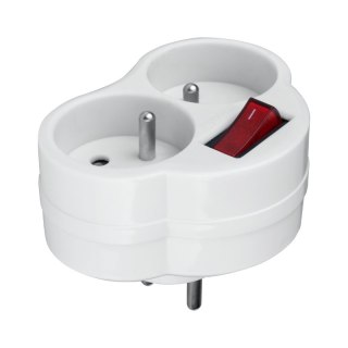 Rozgałężnik elektryczny z włącznikiem, 2 gniazda z uziemieniem, biały DPM