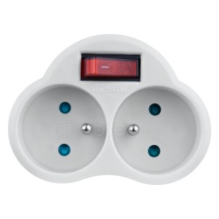 Rozgałężnik elektryczny z włącznikiem, 2 gniazda z uziemieniem, biały DPM