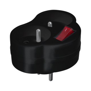 Rozgałęźnik elektryczny z włącznikiem, 2 gniazda z uziemieniem, czarny DPM