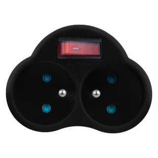 Rozgałęźnik elektryczny z włącznikiem, 2 gniazda z uziemieniem, czarny DPM