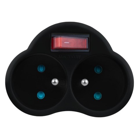 Rozgałęźnik elektryczny z włącznikiem, 2 gniazda z uziemieniem, czarny DPM