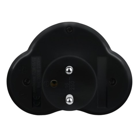 Rozgałęźnik elektryczny z włącznikiem, 2 gniazda z uziemieniem, czarny DPM