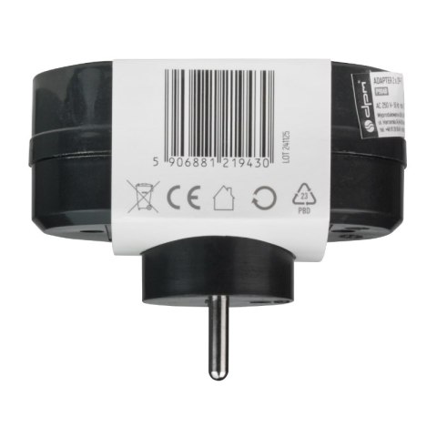 Rozgałęźnik elektryczny z włącznikiem, 2 gniazda z uziemieniem, czarny DPM