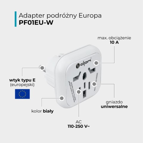 Adapter podróżny Europa, biały DPM
