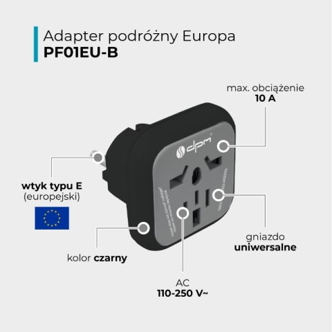 Adapter podróżny Europa, czarny DPM
