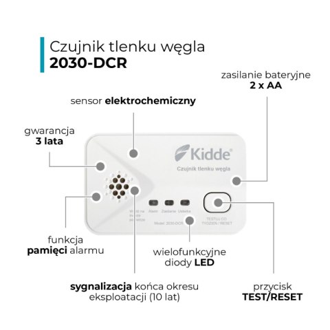 Czujnik czadu bateryjny, gwarancja 3 lata, Kidde KIDDE