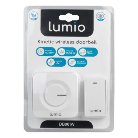 Dzwonek bezprzewodowy kinetyczny, odbiornik AC 230 V, biały, LUMIO