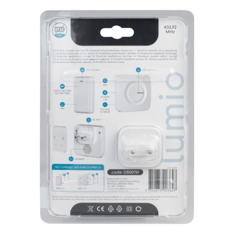 Dzwonek bezprzewodowy kinetyczny, odbiornik AC 230 V, biały, LUMIO