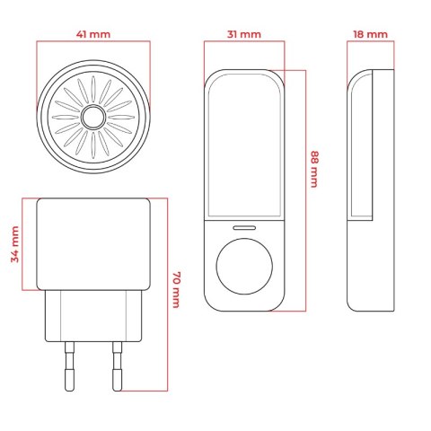Dzwonek bezprzewodowy kinetyczny, odbiornik AC 230 V, biały, LUMIO