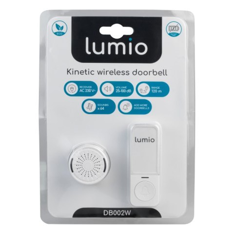 Dzwonek bezprzewodowy kinetyczny, odbiornik AC 230 V, biały, LUMIO