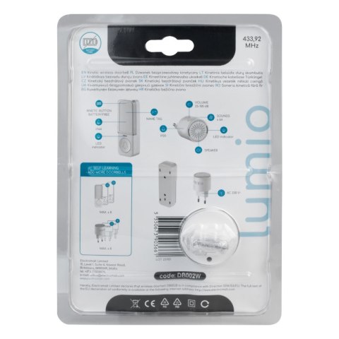 Dzwonek bezprzewodowy kinetyczny, odbiornik AC 230 V, biały, LUMIO