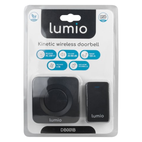 Dzwonek bezprzewodowy kinetyczny, odbiornik AC 230 V, czarny, LUMIO