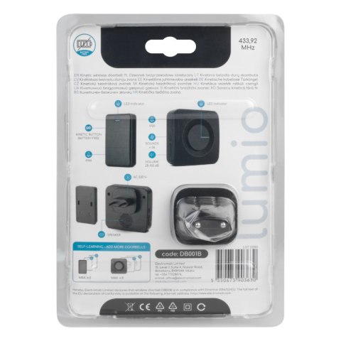 Dzwonek bezprzewodowy kinetyczny, odbiornik AC 230 V, czarny, LUMIO