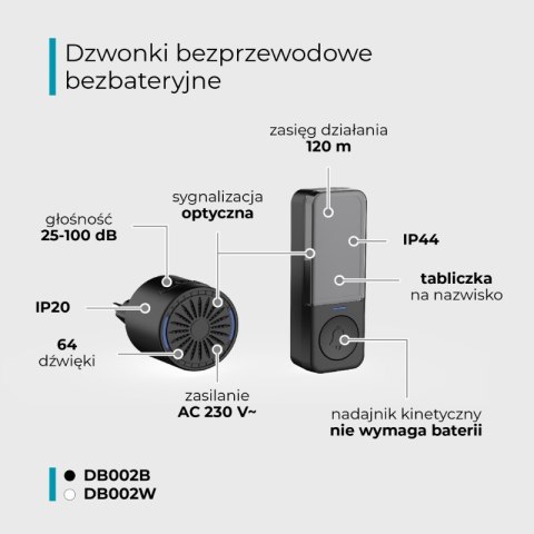 Dzwonek bezprzewodowy kinetyczny, odbiornik AC 230 V, czarny, LUMIO