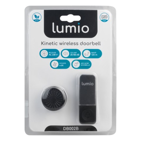 Dzwonek bezprzewodowy kinetyczny, odbiornik AC 230 V, czarny, LUMIO