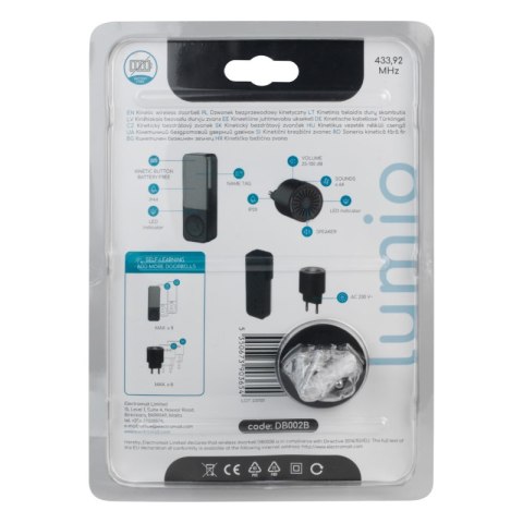 Dzwonek bezprzewodowy kinetyczny, odbiornik AC 230 V, czarny, LUMIO