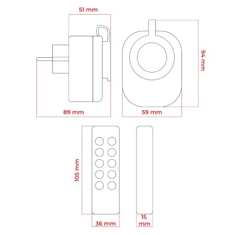 Gniazda elektryczne na pilota, IP44, 3 szt. DPM
