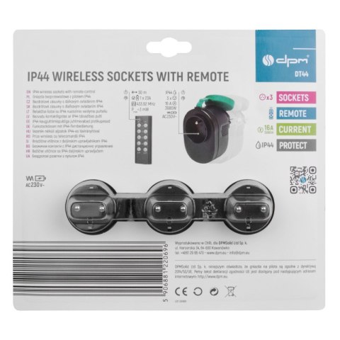 Gniazda elektryczne na pilota, IP44, 3 szt. DPM