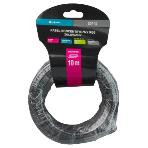 Kabel koncentryczny żelowany RG6, 1.02 mm Cu, 10 m, czarny