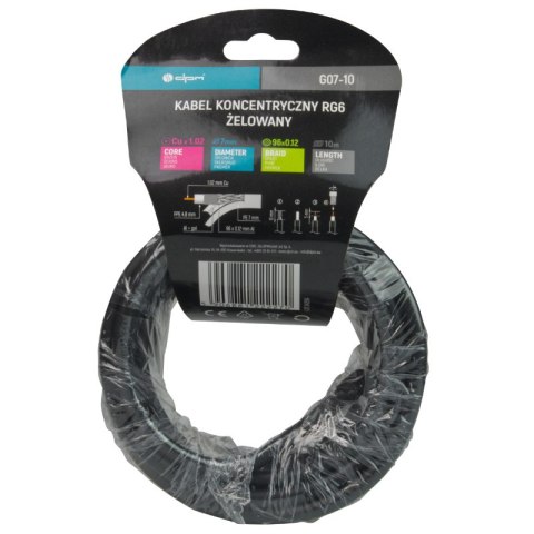 Kabel koncentryczny żelowany RG6, 1.02 mm Cu, 10 m, czarny