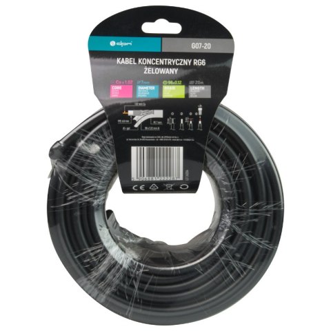 Kabel koncentryczny żelowany RG6, 1.02 mm Cu, 20 m, czarny