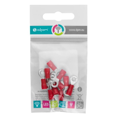 Konektor izolowany oczkowy, M4, 1 mm2, czerwony, 10 szt.