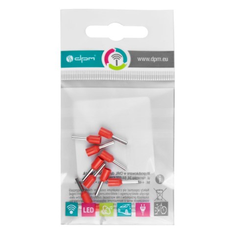 Konektor izolowany tulejka miedziana 8 mm, 1 mm2, czerwony, 10 szt.