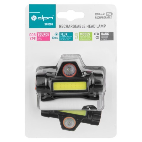 Lampa czołowa COB/XPE, ładowalna, 100 lm DPM