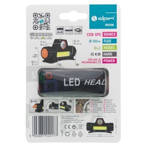 Lampa czołowa COB/XPE, ładowalna, 100 lm DPM