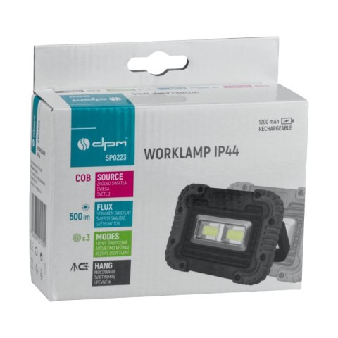 Lampa robocza COB, ładowalna, 500 lm, 1200 mAh, IP44