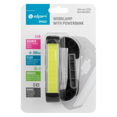 Lampa robocza COB z powerbankiem, ładowalna, 200 lm, 1200 mAh