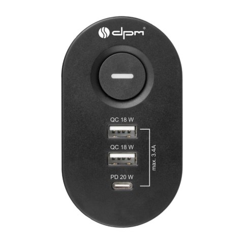 Listwa podblatowa, 3 gniazda, 3 x USB, 1,5 m, czarna DPM