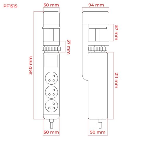 Listwa podblatowa, 3 gniazda, 3 x USB, 1,5 m, czarna DPM