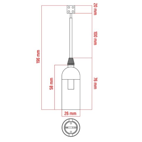 Oprawka budowlana E14 z kablem i kostką, biała