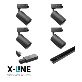 Oświetlenie szynowe - zestaw 4 x GU10, czarny, X-LINE DPM