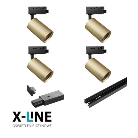 Oświetlenie szynowe - zestaw 4 x GU10, złoty, X-LINE DPM