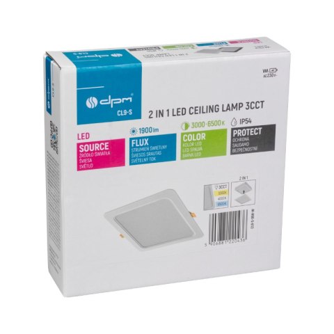 Plafon LED 2 w 1, 18 W, 1900 lm, 3000K-4000K-6000K, IP54, kwadratowy, biały DPM