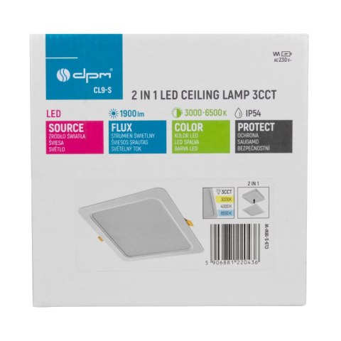 Plafon LED 2 w 1, 18 W, 1900 lm, 3000K-4000K-6000K, IP54, kwadratowy, biały DPM